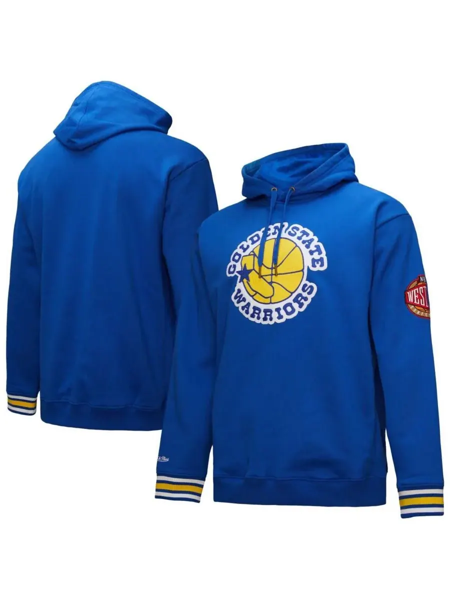 Mitchell & Ness Мужская винтажная толстовка с капюшоном Royal Golden State Warriors с аппликацией в