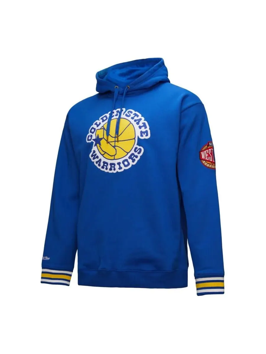 Mitchell & Ness Мужская винтажная толстовка с капюшоном Royal Golden State Warriors с аппликацией в — изображение 5 из 5