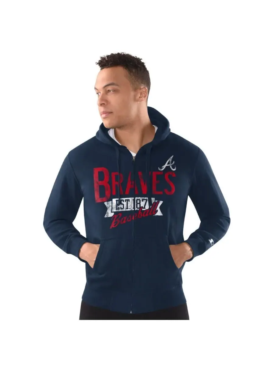 Starter Мужская темно-синяя куртка Atlanta Braves на молнии с капюшоном