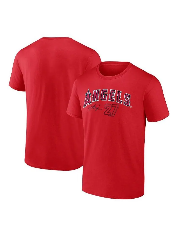 Мужская красная мужская футболка с именем и номером игрока команды Mike Trout Los Angeles Angels