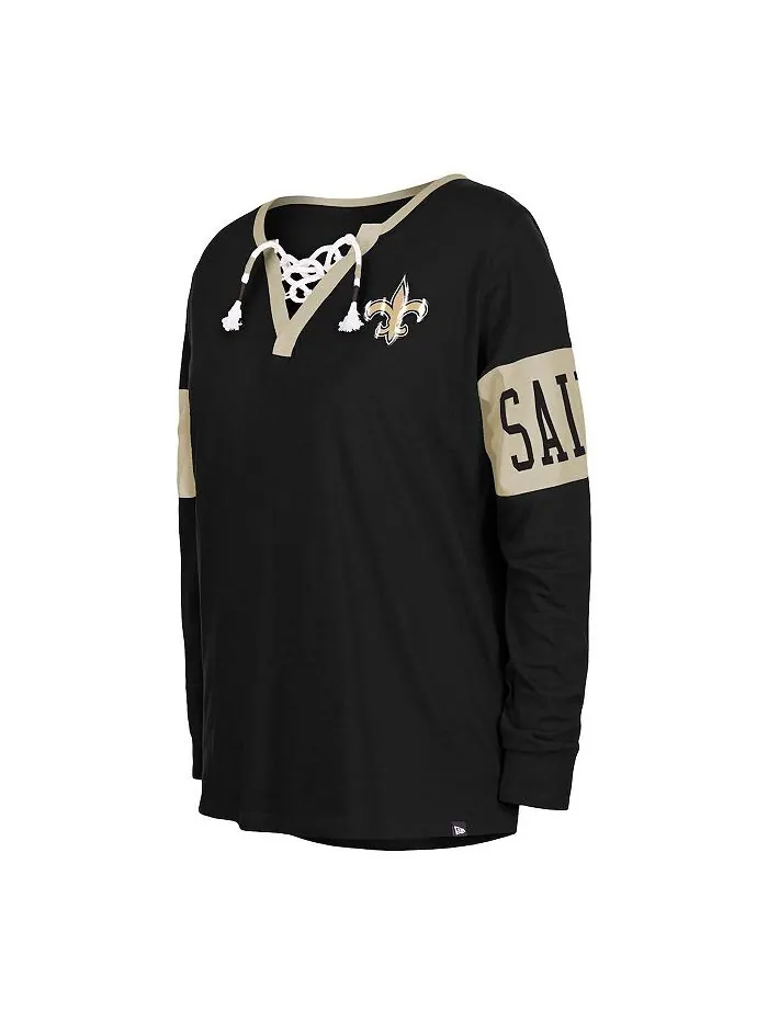 Женская черная футболка New Orleans Saints со шнуровкой и вырезом с длинными рукавами New Era — изображение 2 из 3, черный
