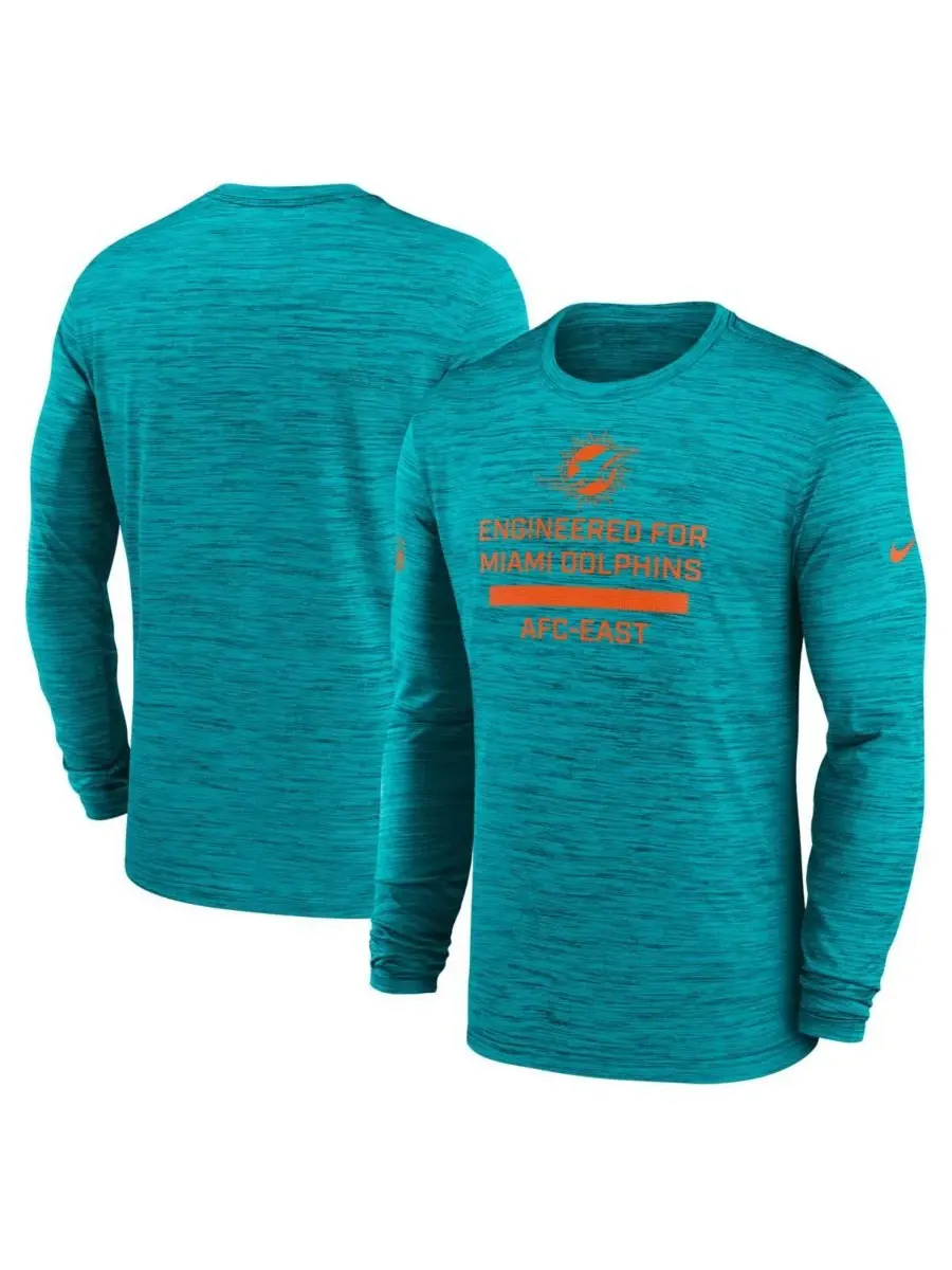 Мужская футболка с длинным рукавом Aqua Miami Dolphins Sideline Velocity Performance Nike