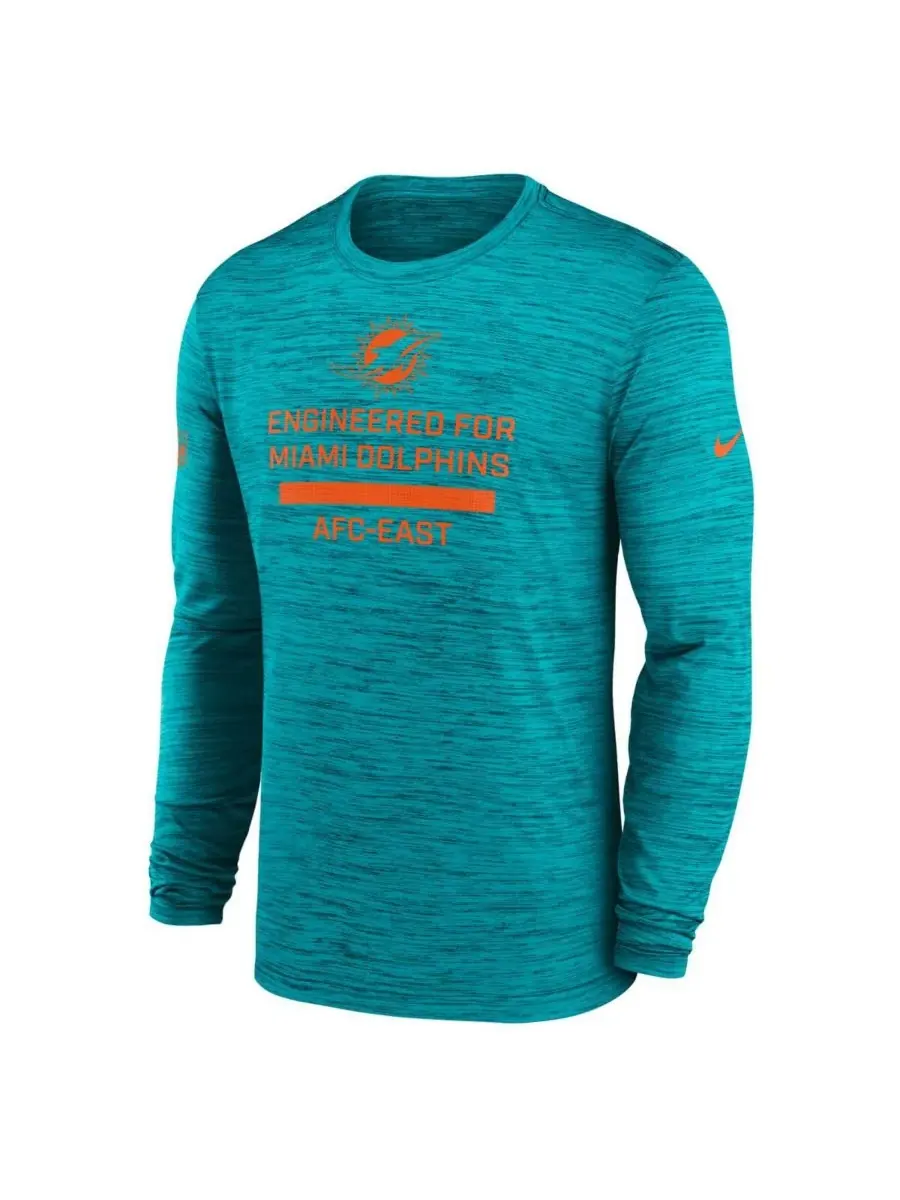 Мужская футболка с длинным рукавом Aqua Miami Dolphins Sideline Velocity Performance Nike — изображение 2 из 3, голубой