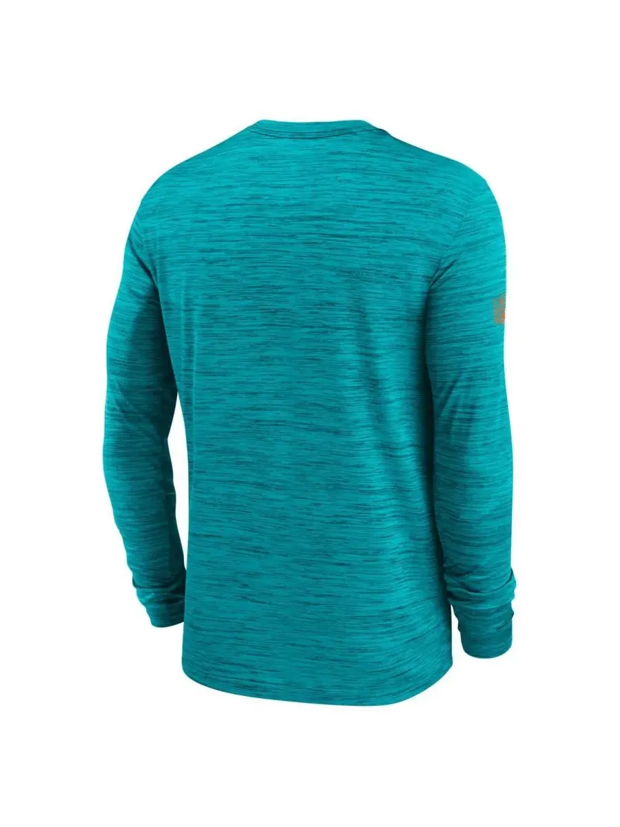 Мужская футболка с длинным рукавом Aqua Miami Dolphins Sideline Velocity Performance Nike — изображение 3 из 3, голубой