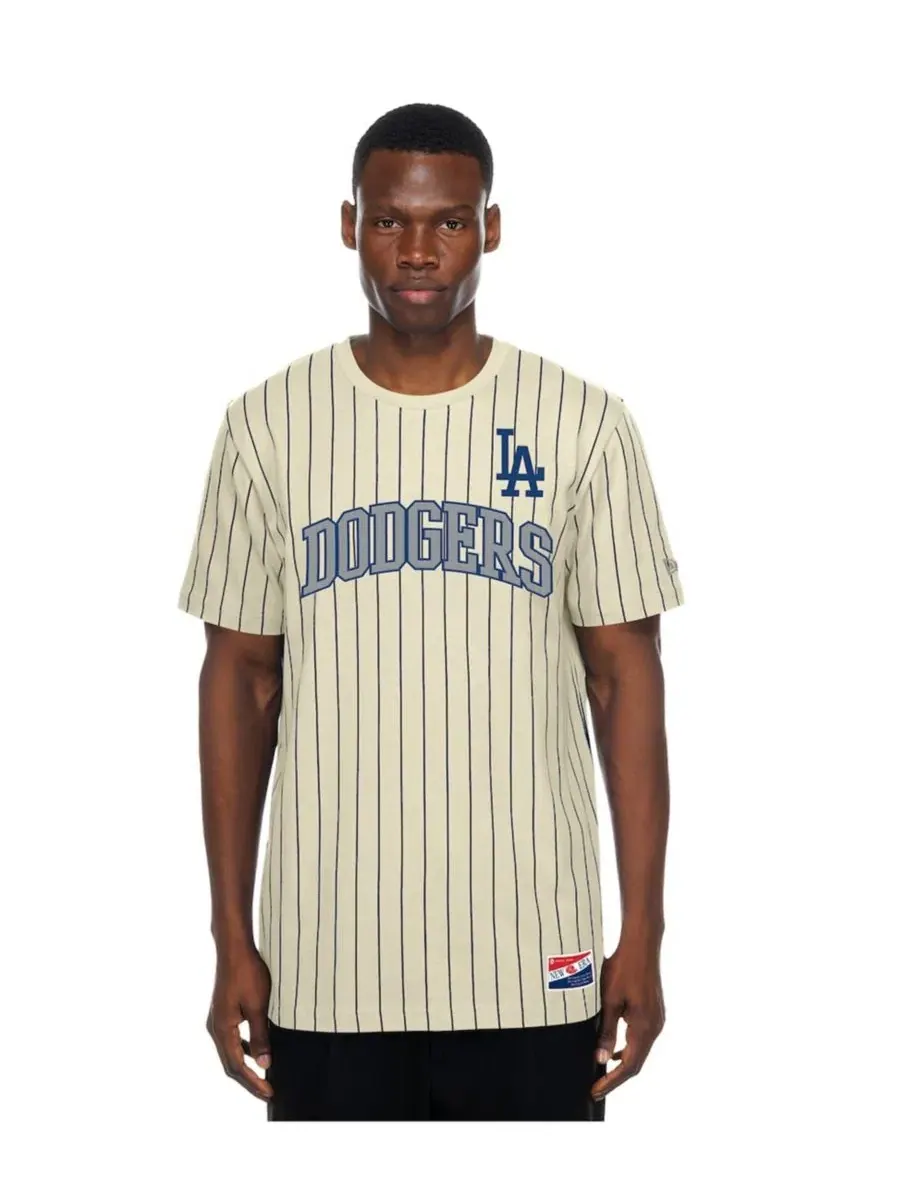 Мужская кремовая футболка Los Angeles Dodgers в стиле ретро с сетчатыми полосками New Era — изображение 6 из 6, бежевый