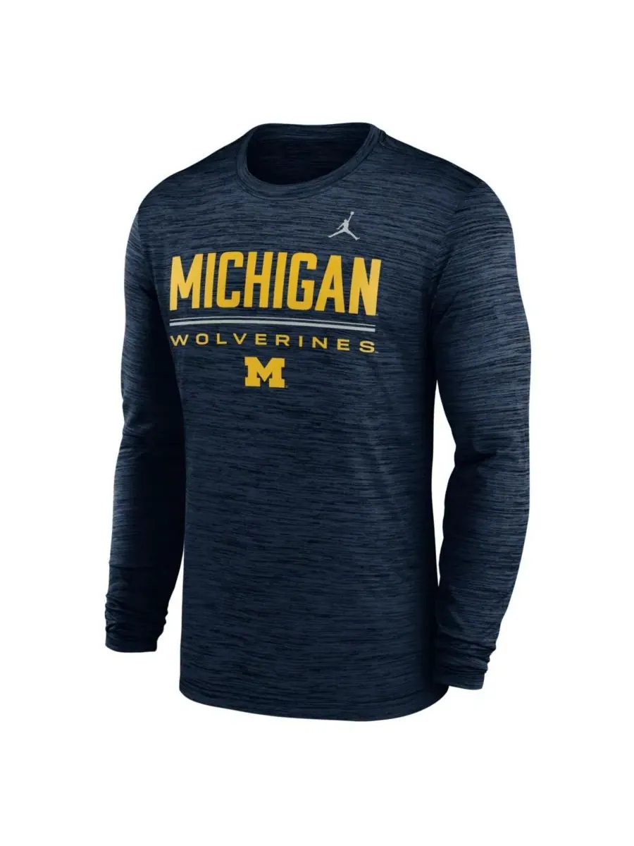 Футболка с длинным рукавом Dri-FIT Sideline Velocity Michigan Wolverines Jordan — изображение 2 из 3, темно-синий
