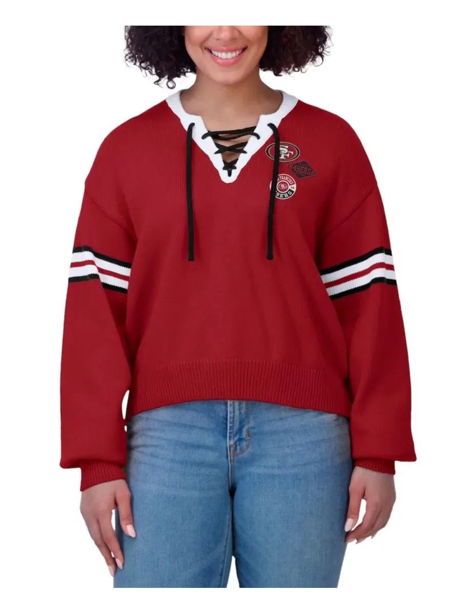 Свитер с кружевной шнуровкой San Francisco 49ers WEAR by Erin Andrews — изображение 4 из 4, алый