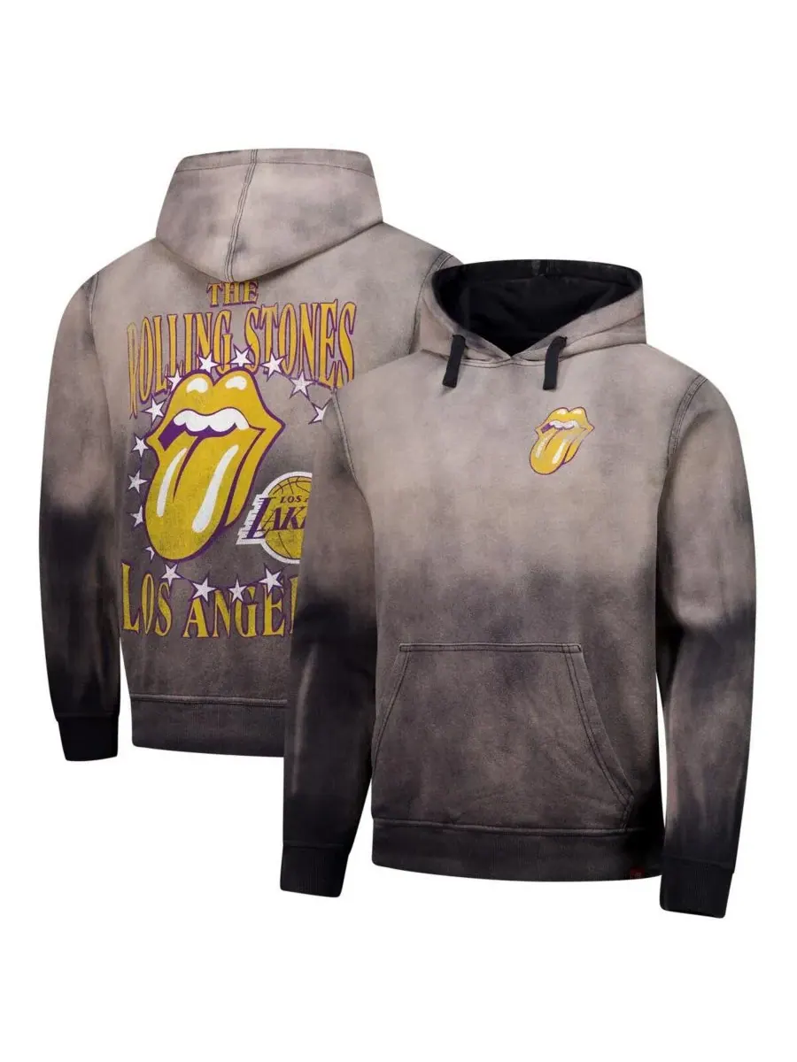 Sportiqe Мужская и женская серая толстовка с капюшоном Rolling Stones x Los Angeles Lakers Collab