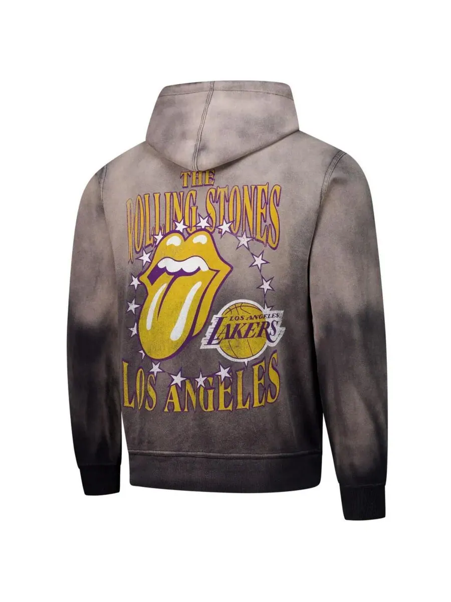 Sportiqe Мужская и женская серая толстовка с капюшоном Rolling Stones x Los Angeles Lakers Collab — изображение 3 из 3, серый