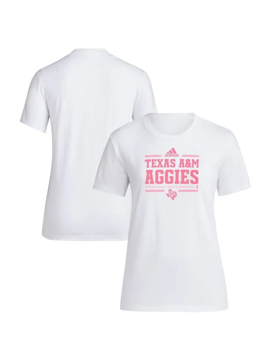 Adidas Женская белая футболка Texas A&M Aggies 2024, посвященная повышению осведомленности о раке