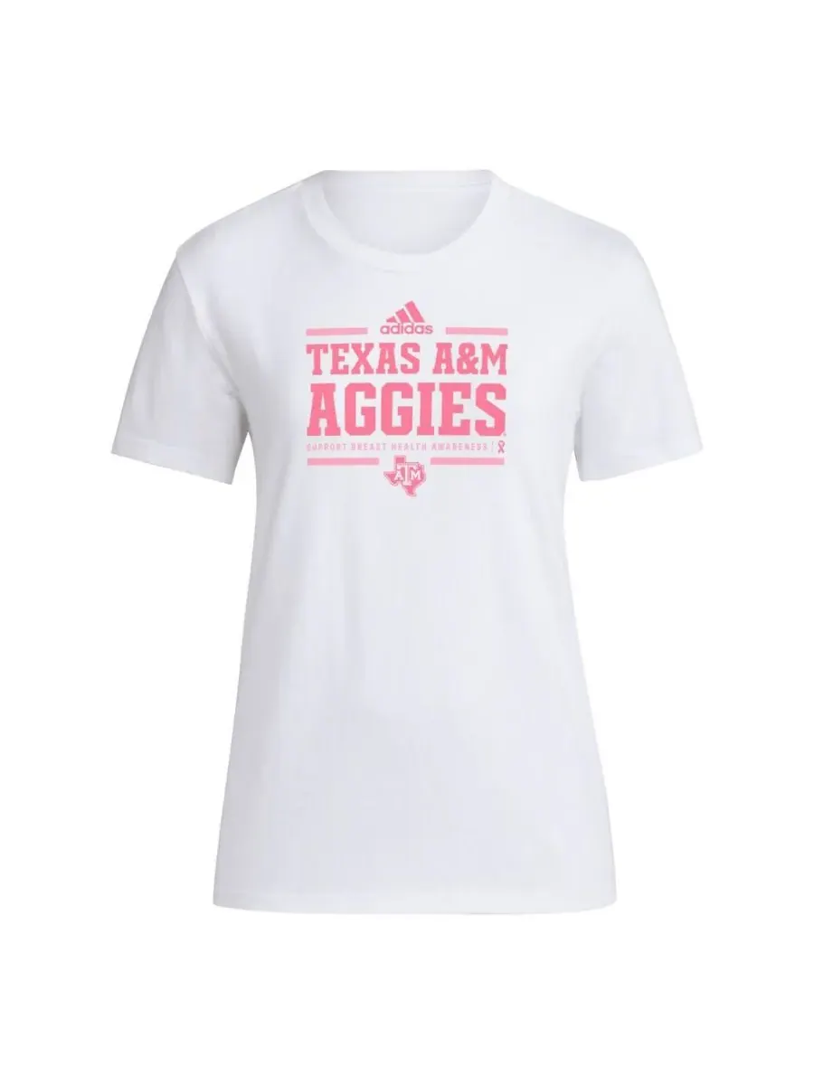 Adidas Женская белая футболка Texas A&M Aggies 2024, посвященная повышению осведомленности о раке — изображение 2 из 3, белый