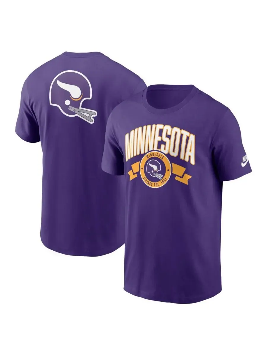 Nike Мужская фиолетовая футболка Minnesota Vikings Rewind с изображением спереди и сзади