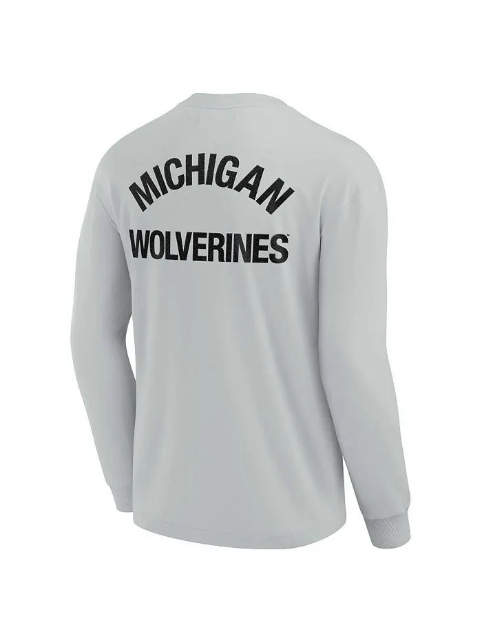Мужская и женская серая супермягкая футболка с длинным рукавом Michigan Wolverines Fanatics — изображение 2 из 3, серый