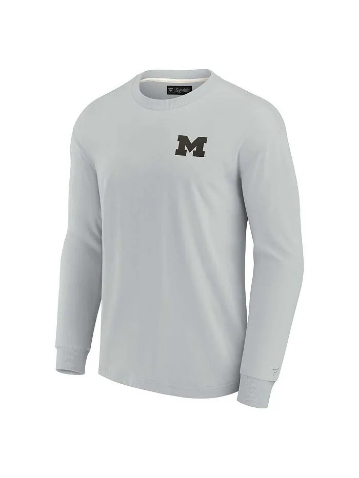 Мужская и женская серая супермягкая футболка с длинным рукавом Michigan Wolverines Fanatics — изображение 3 из 3, серый