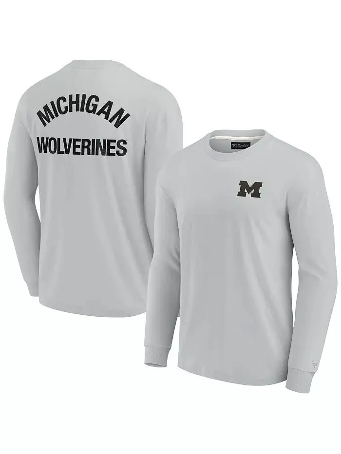 Мужская и женская серая футболка Michigan Wolverines Super Soft с длинным рукавом Fanatics Signature — изображение 1 из 3