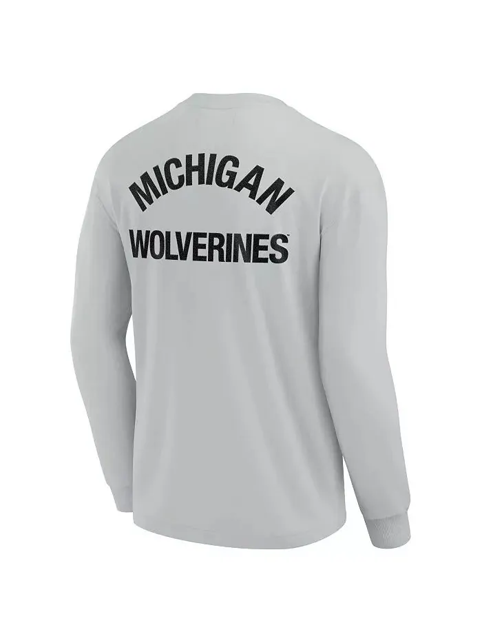 Мужская и женская серая футболка Michigan Wolverines Super Soft с длинным рукавом Fanatics Signature — изображение 2 из 3