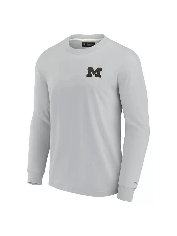 Мужская и женская серая футболка Michigan Wolverines Super Soft с длинным рукавом Fanatics Signature — изображение 3 из 3