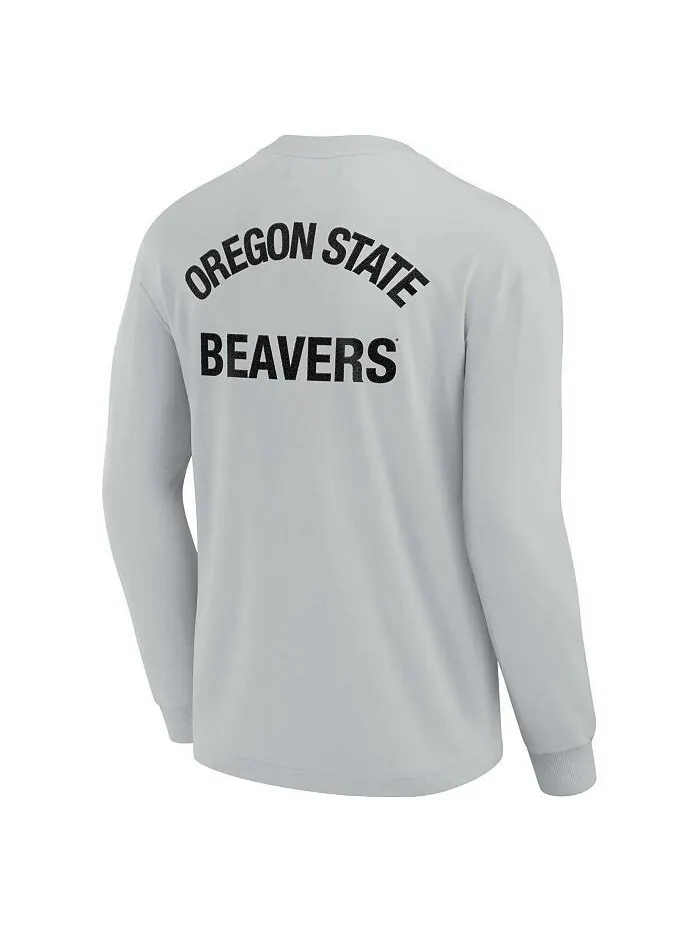 Мужская и женская серая супермягкая футболка с длинным рукавом Oregon State Beavers Fanatics — изображение 2 из 3, серый
