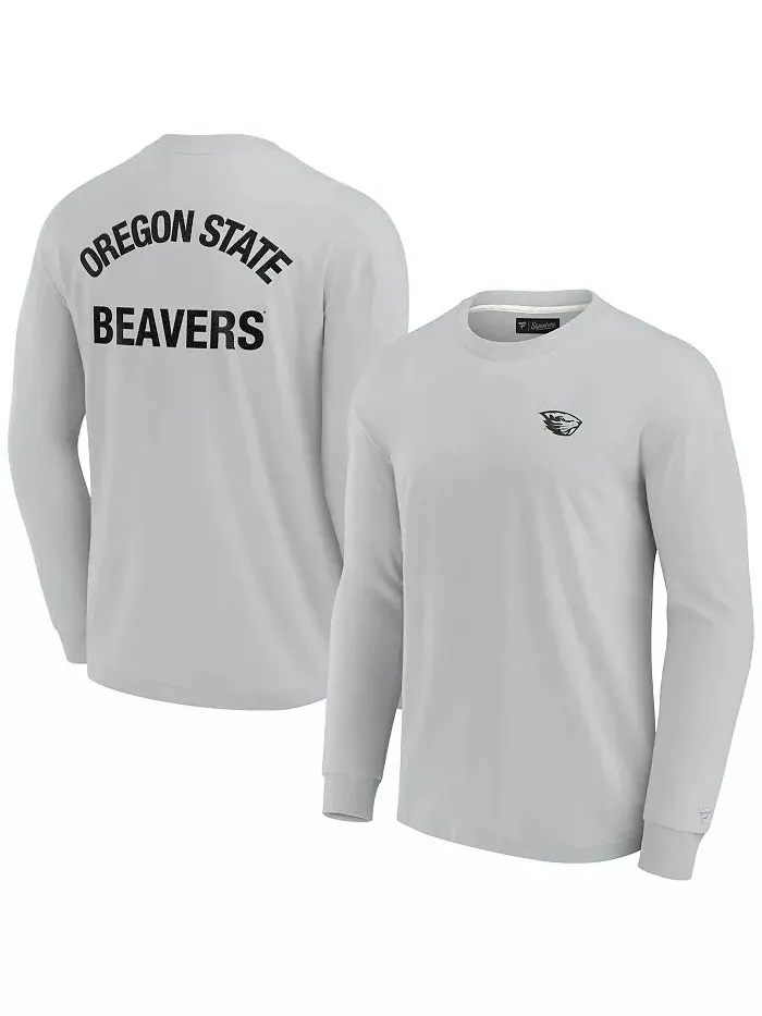 Мужская и женская серая футболка Oregon State Beavers с длинным рукавом, супермягкая Fanatics — изображение 1 из 3