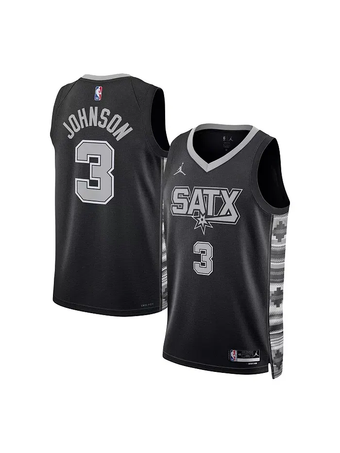 Мужская и женская баскетбольная майка Keldon Johnson San Antonio Spurs Swingman в черном цвете