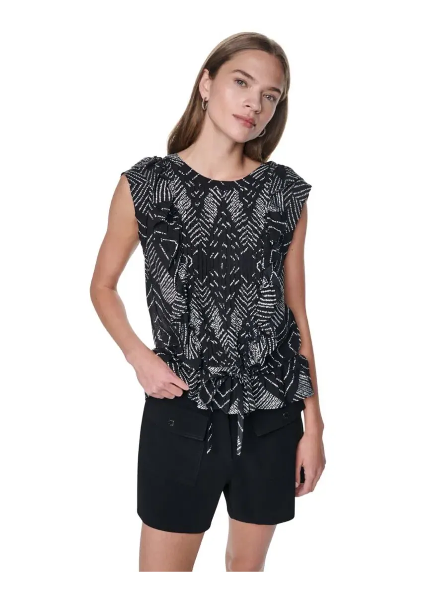 Блуза без рукавов с рюшами спереди Geo Diamond Pointelle DKNY, Geo Diamond Pointelle — изображение 2 из 9