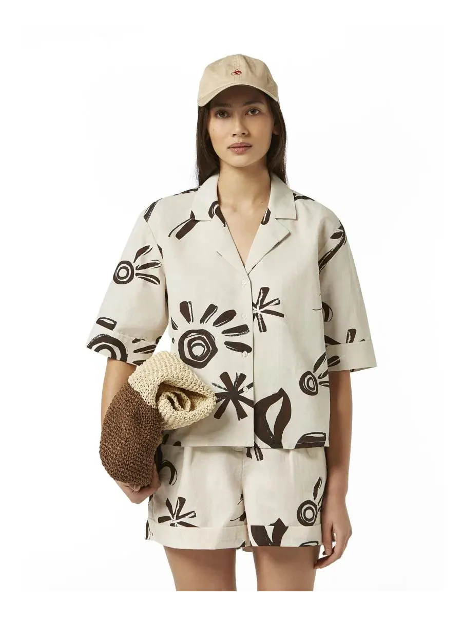 Женская рубашка с коротким рукавом, с принтом, Scotch & Soda, Inky Sun Linen