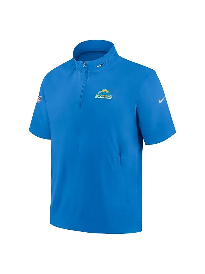 Мужская пудрово-голубая худи с коротким рукавом и четверть-молнией Los Angeles Chargers Sideline — изображение 2 из 3