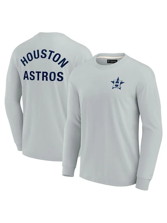 Мужская и женская серая супермягкая футболка с длинным рукавом Houston Astros Fanatics Signature