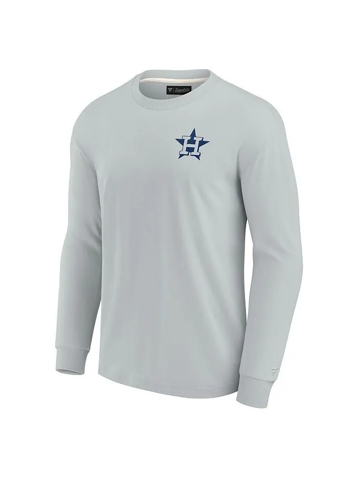 Мужская и женская серая супермягкая футболка с длинным рукавом Houston Astros Fanatics Signature — изображение 4 из 4, серый