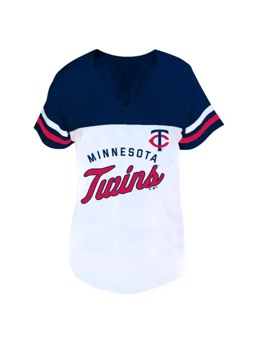 Футболка с V-образным вырезом, с длинным рукавом, с принтом, Minnesota Twins Fanatics — изображение 3 из 3, белый темно-синий