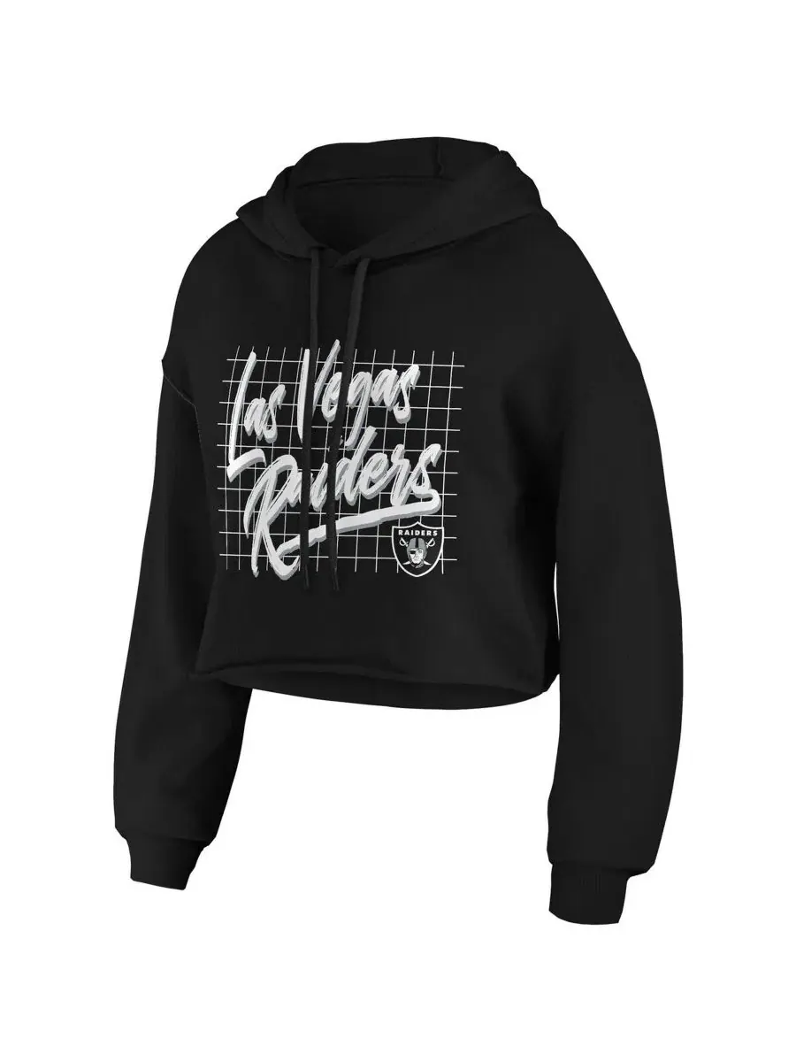 Женский худи-кроп с принтом Las Vegas Raiders, модель Domestic WEAR by Erin Andrews — изображение 2 из 3, черный