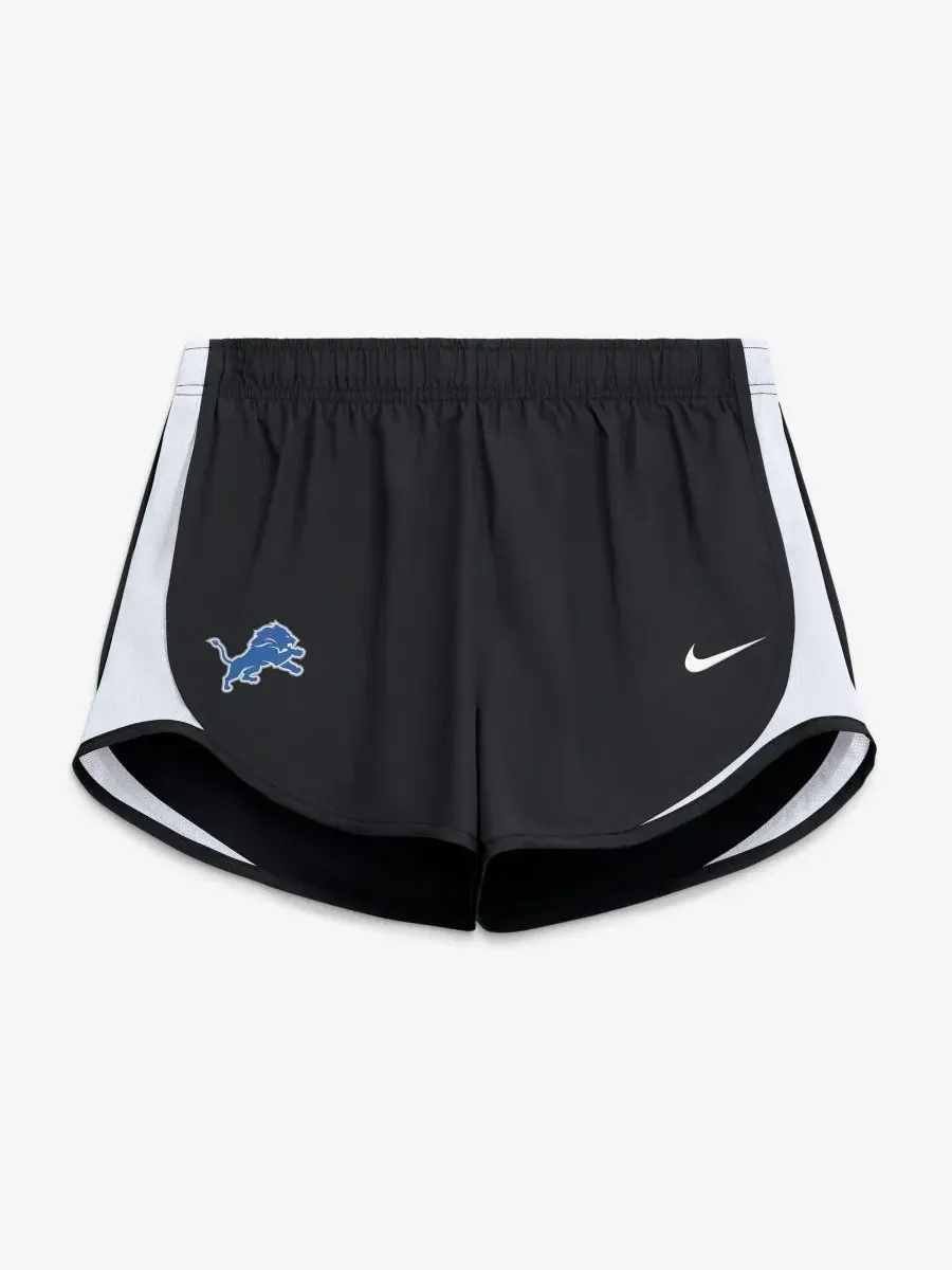 Шорты женские с технологией Dri-FIT, с принтом, Detroit Lions Tempo Nike — изображение 2 из 4, черный белый
