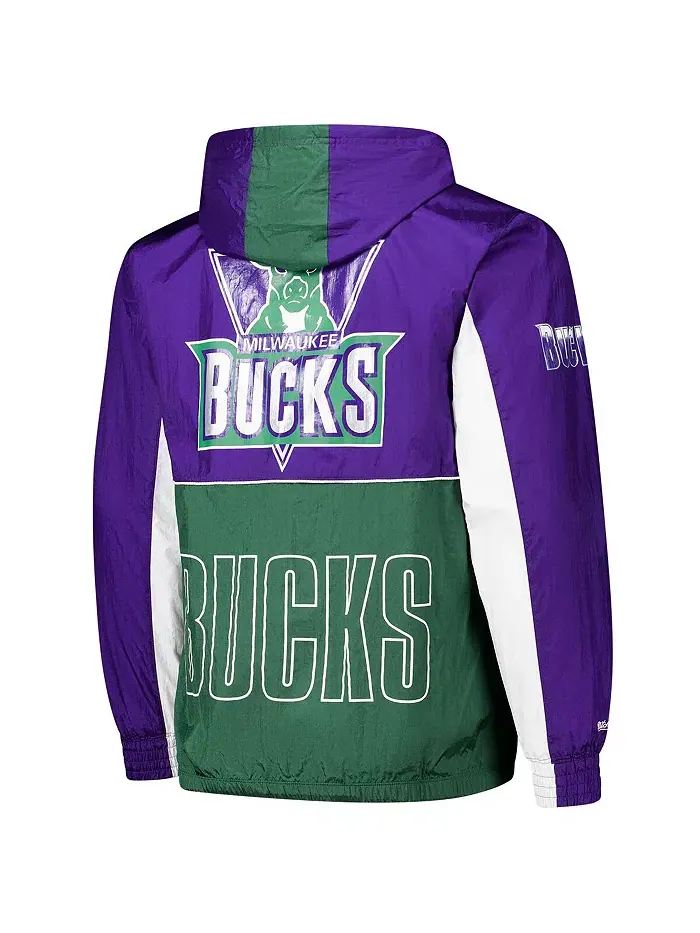 Мужская зелено-фиолетовая ветровка Milwaukee Bucks Hardwood Classics Big Shot Premium на молнии — изображение 3 из 3