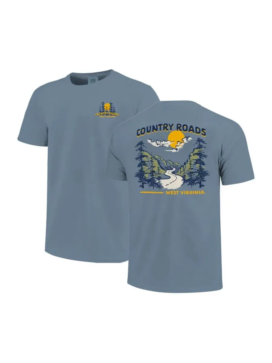 Image One Мужская и женская синяя футболка West Virginia Mountaineers Hyper Local Mountain Road