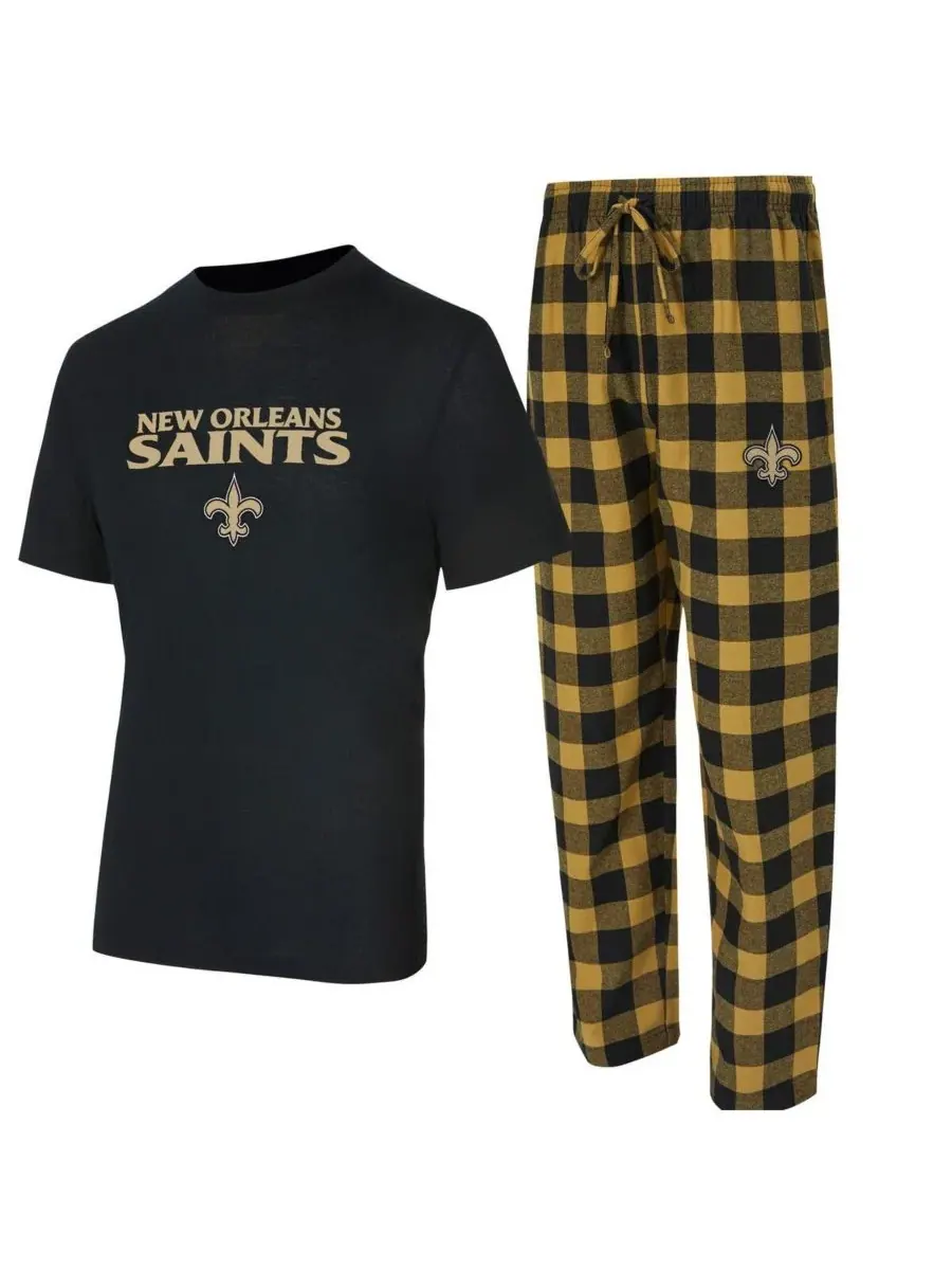 Concepts Sport Мужской комплект из двух предметов: черная/золотая футболка New Orleans Saints