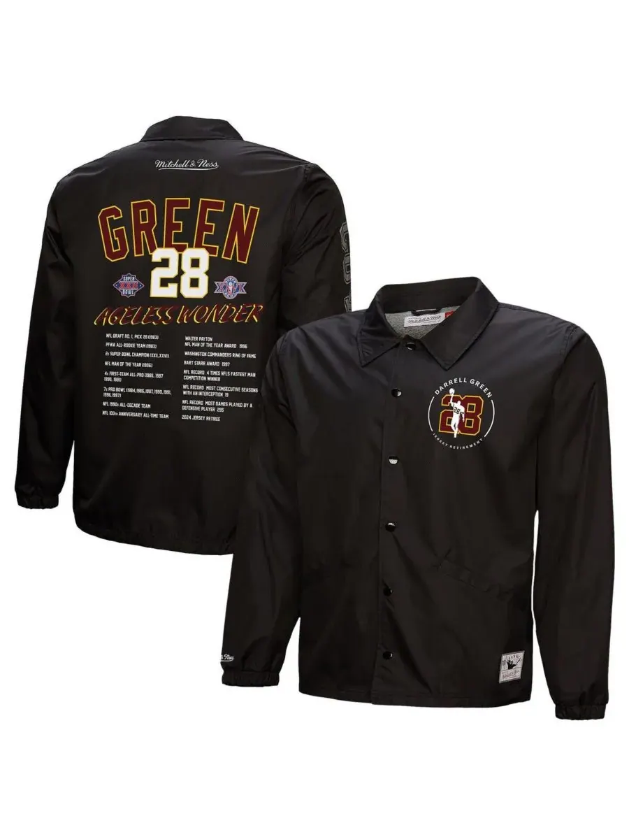 Mitchell & Ness Мужская куртка Darrell Green Black Washington Commanders Coaches на пуговицах