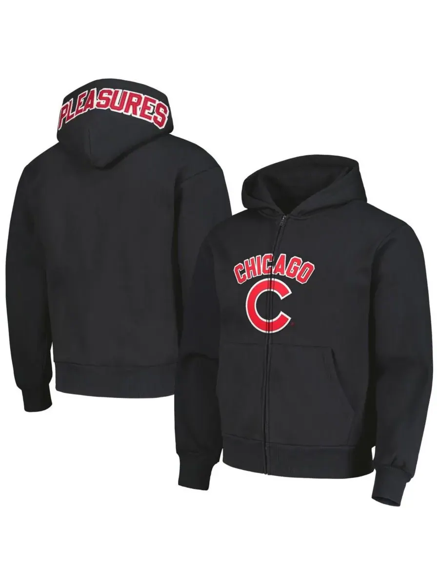 PLEASURES Мужская черная толстовка на молнии с символикой команды Chicago Cubs, посвященная