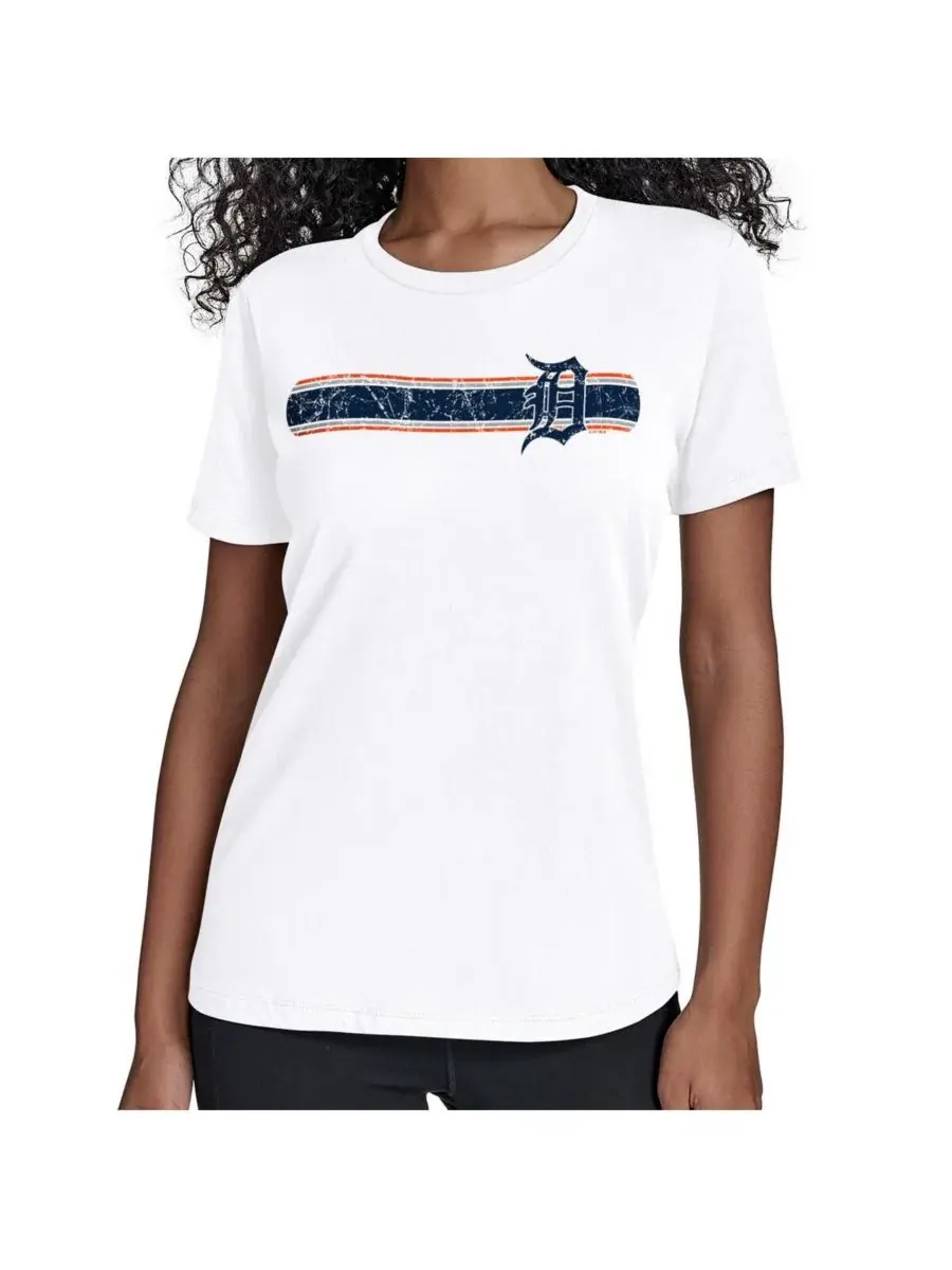 Starter Женская белая футболка с полосками команды Detroit Tigers
