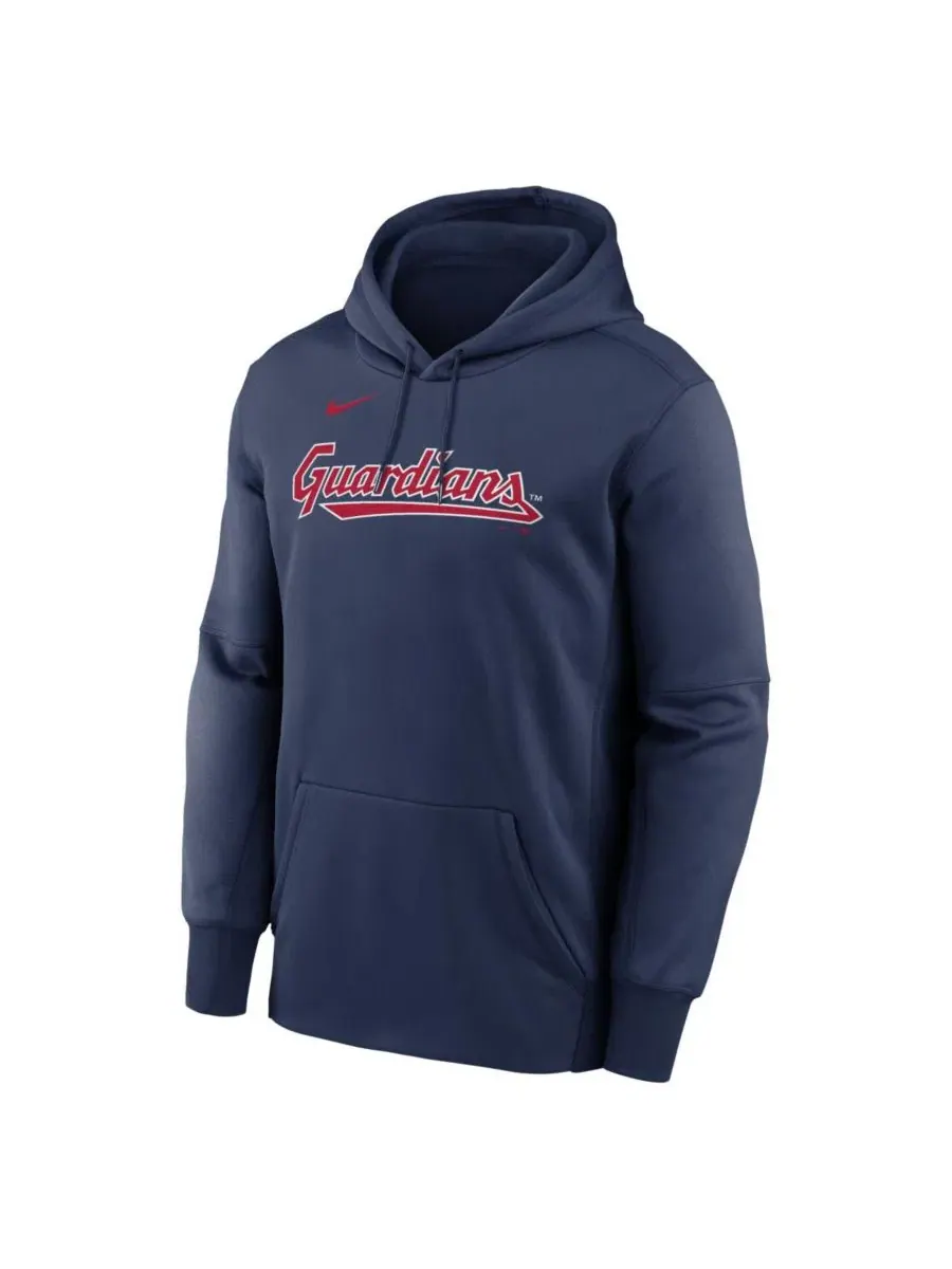 Мужская темно-синяя толстовка Cleveland Guardians Primary Wordmark Therma Hoodie Nike — изображение 2 из 3, темно-синий