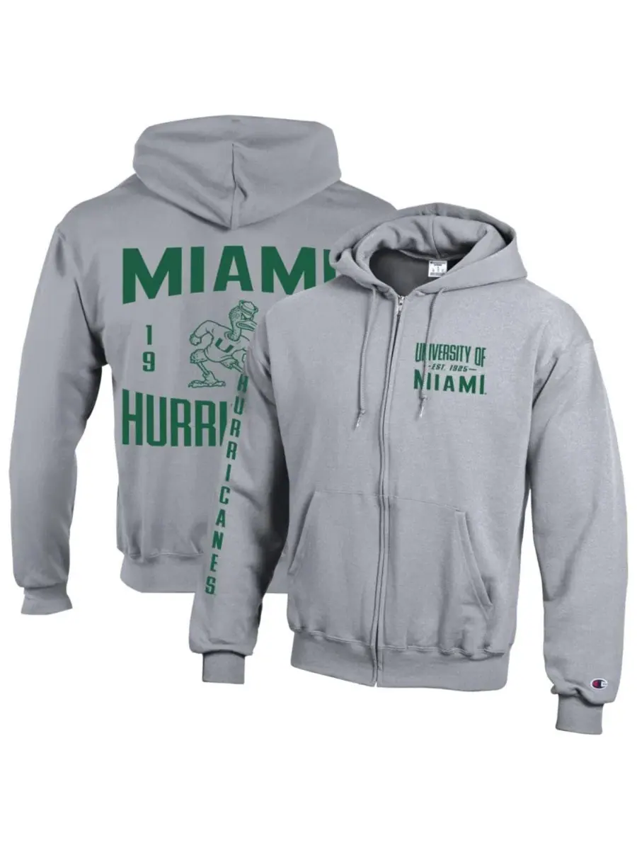 Худи на молнии с флисовой подкладкой, с принтом, Miami Hurricanes Varsity Powerblend Champion