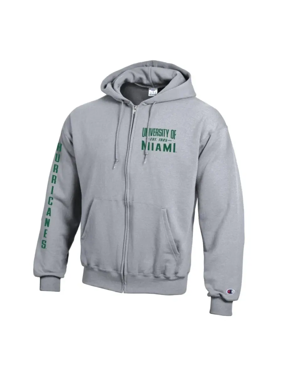Худи на молнии с флисовой подкладкой, с принтом, Miami Hurricanes Varsity Powerblend Champion — изображение 3 из 3, серый