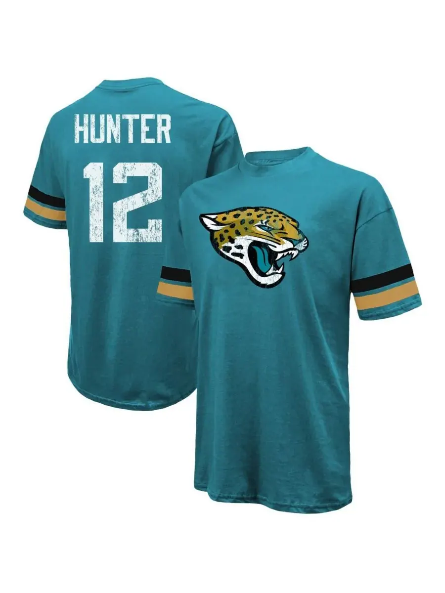 Majestic Мужская футболка Threads Travis Hunter бирюзового цвета с надписью "Jacksonville Jaguars