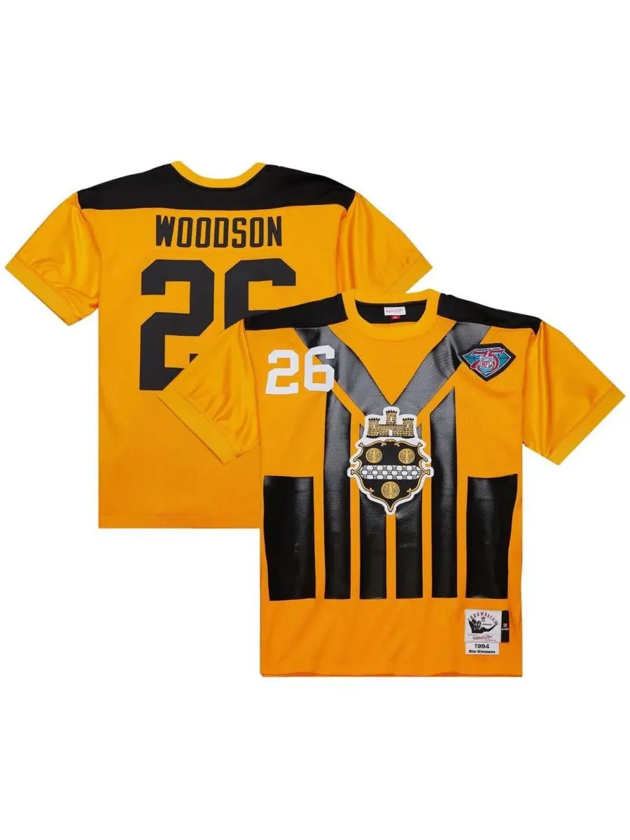 Мужская золотая футболка Rod Woodson Pittsburgh Steelers 1994 года, аутентичная, в стиле ретро, с