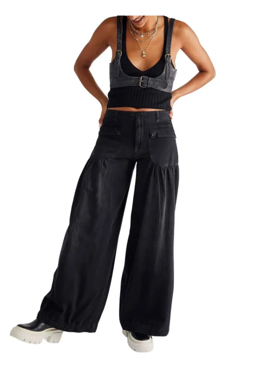 Широкие джинсы с завязками на щиколотках Lotus Free People, Smoke Show — изображение 5 из 8