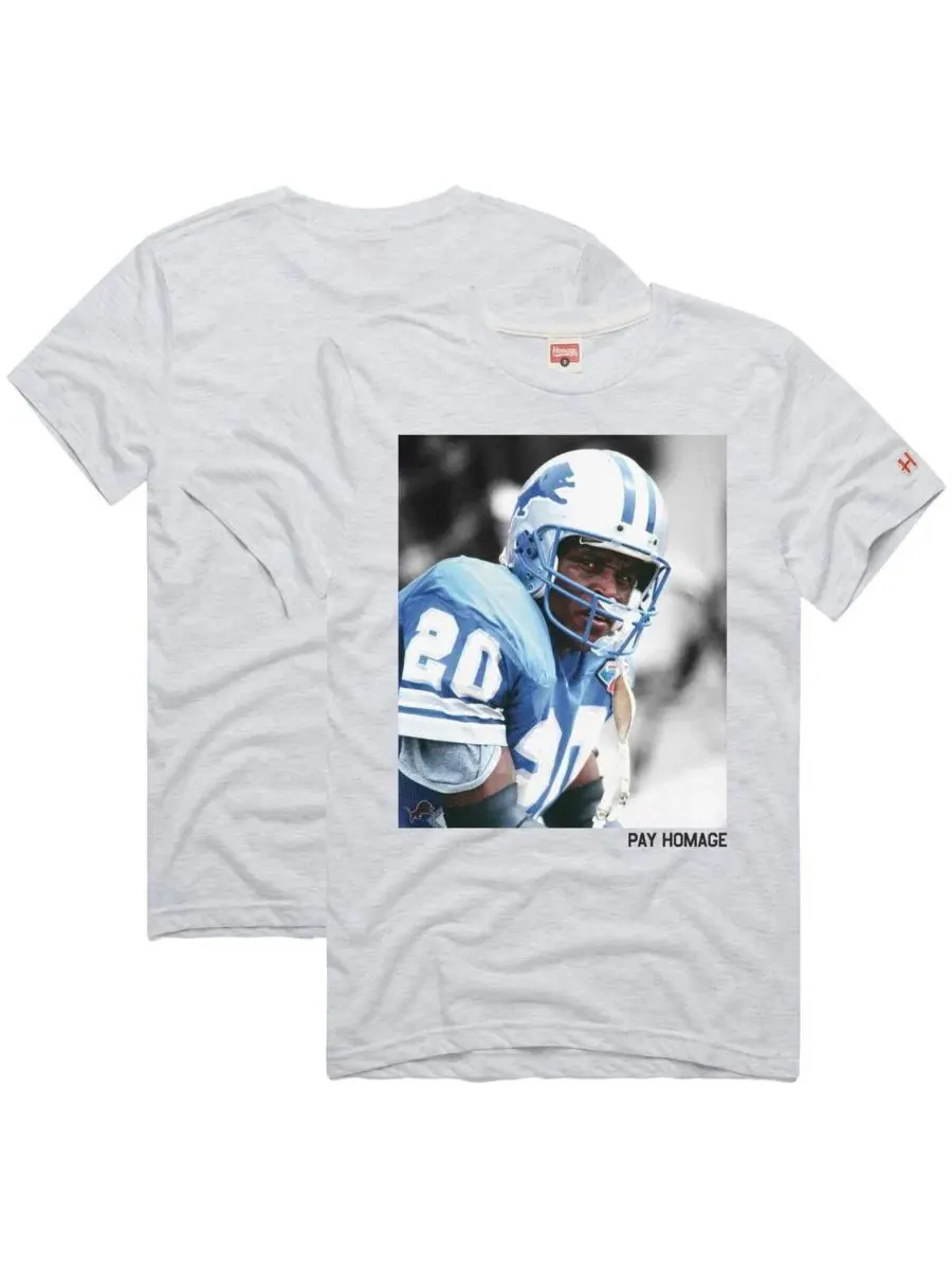 Мужская и женская футболка Barry Sanders Ash Detroit Lions Pay Homage Tri-Blend, пепельный