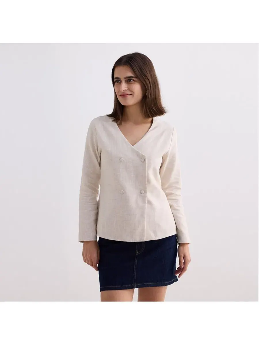 Женский пиджак из хлопкового твида, V-образный вырез, двубортный Reistor, Chestnut Twist