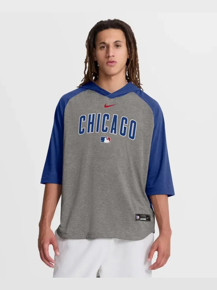 Футболка с капюшоном и длинным рукавом 3/4, с принтом Nike, Chicago Cubs Authentic Collection Flux