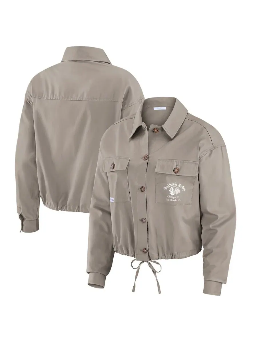 Женская куртка-рубашка с принтом Khaki Chicago Blackhawks Cinched Button-Up Jacket WEAR by Erin