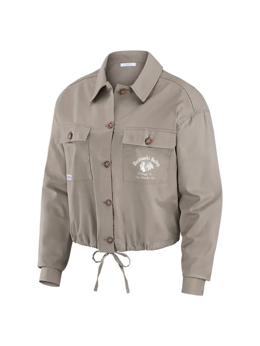 Женская куртка-рубашка с принтом Khaki Chicago Blackhawks Cinched Button-Up Jacket WEAR by Erin — изображение 2 из 4, хаки