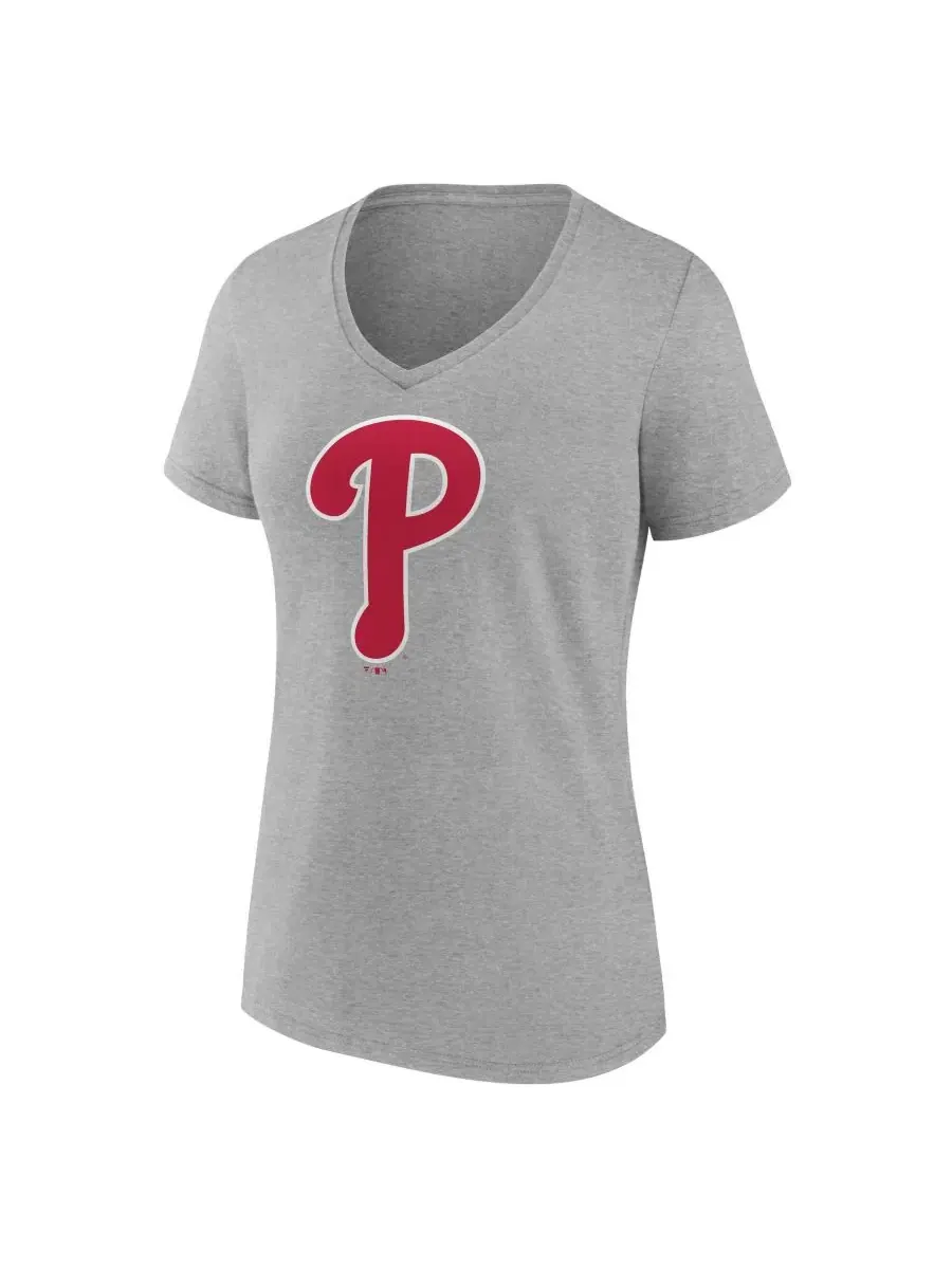 Футболка с V-образным вырезом с принтом Philadelphia Phillies Logo Athletic — изображение 2 из 3, серый